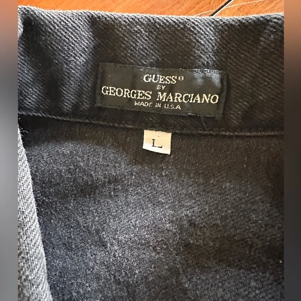 90s GUESS Georges Marciano Vintage Denim Shirt Dress Black Button Front Large - Picture 4 of 10